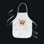 Colourful Butterfly Personalized Kids Apron<br><div class="desc">Personalized kids apron featuring a colourful butterfly with a beautiful purple floral background. Cute and fun design for special for girls. Custom monogrammed apron.</div>