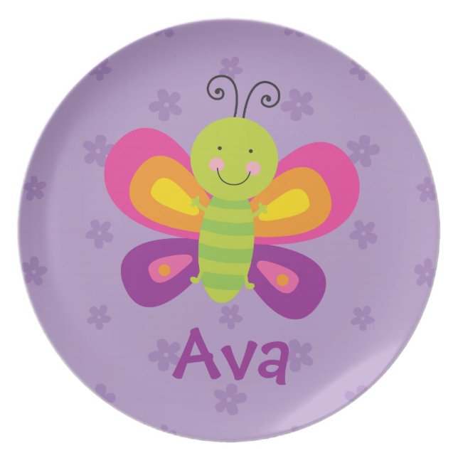 Colourful Butterfly Personalized Melamine Plate (Front)