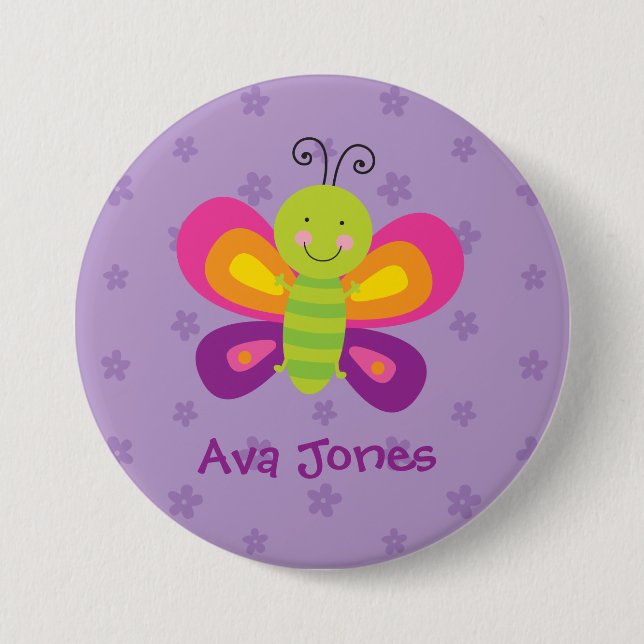 Colourful Butterfly Personalized Pin Button (Front)