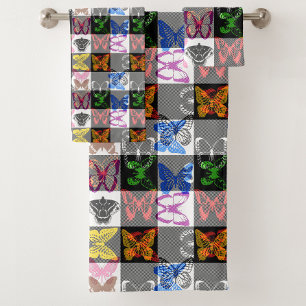 Colourful Butterfly Plaid Tartan Check Design Bath Towel Set