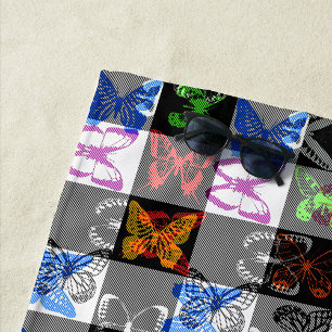 Colourful Butterfly Plaid Tartan Check Design Beach Towel