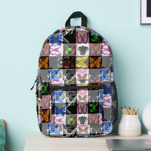 Colourful Butterfly Plaid Tartan Check Design  Printed Backpack