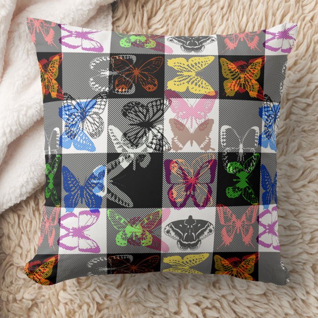Colourful Butterfly Plaid Tartan Check Design  Throw Pillow (Creator Uploaded)