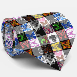 Colourful Butterfly Plaid Tartan Check Design Tie