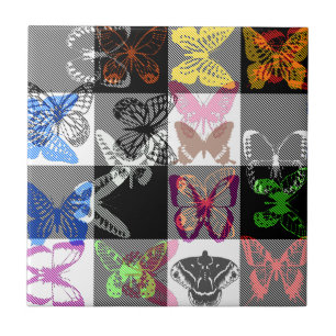 Colourful Butterfly Plaid Tartan Check Design  Tile