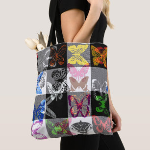 Colourful Butterfly Plaid Tartan Check Design  Tote Bag