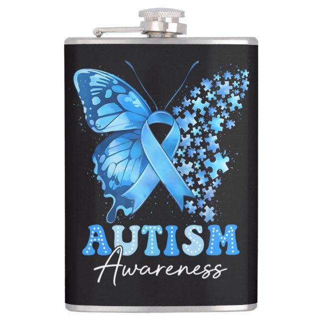 Colourful Butterfly Puzzle Hip Flask (Front)