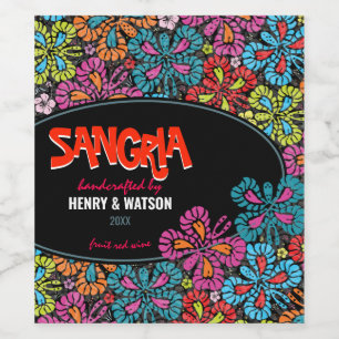 Colourful Butterfly Sangria Wedding Wine Label