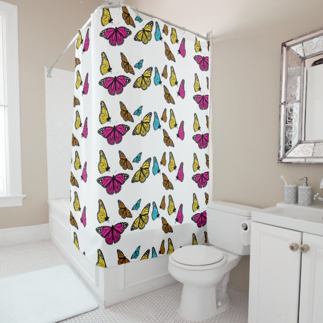 Colourful Butterfly Shower Curtain (In Situ)