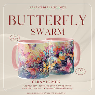 Colourful Butterfly Swarm Design Ceramic Mug