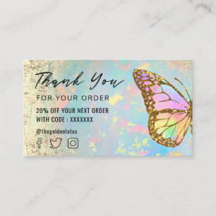 colourful butterfly thank you business card