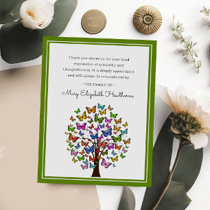 Colourful Butterfly Tree   Photo Funeral Thank You Card