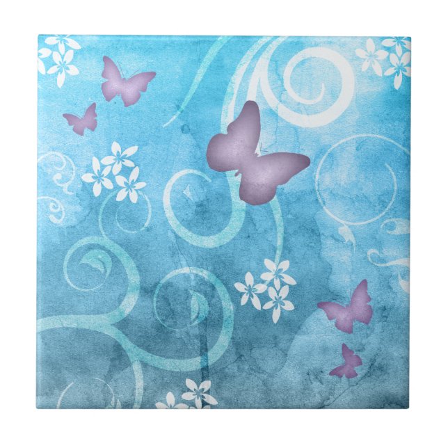 Colourful Butterfly Watercolor Painting Tile (Front)