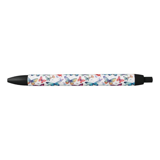 Colourful Butterfly Watercolor Pattern Black Ink Pen (Front)
