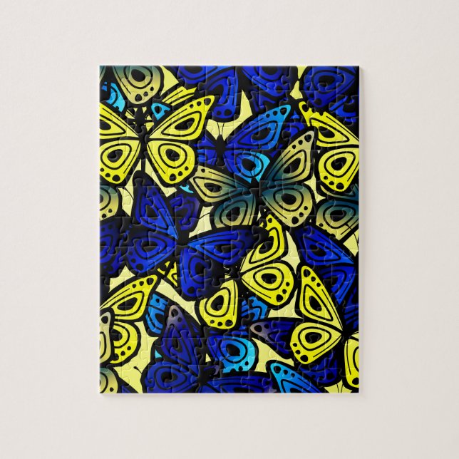 Colourful Butterfly Wings Yellow Blue Pattern Jigsaw Puzzle (Vertical)
