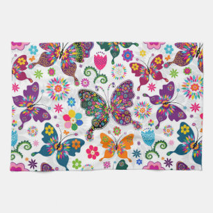 Colourful Butterfly's And Flowers Pattern Kitchen Towel