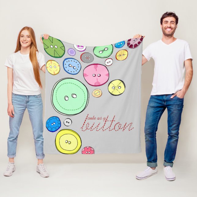 Colourful Button Illustration Fleece Blanket (In Situ)