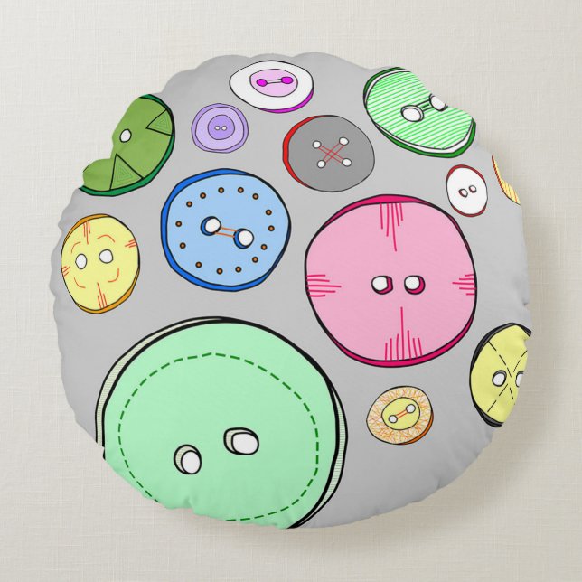 Colourful Button Illustration Round Pillow (Front)