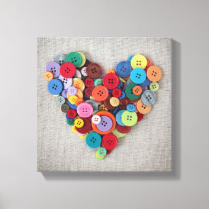 Colourful Buttons Heart Canvas Print
