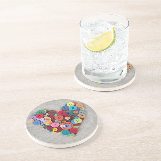 Colourful Buttons Heart Coaster (Side)