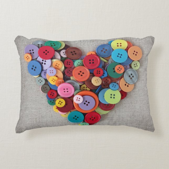 Colourful Buttons Heart Decorative Pillow (Front)