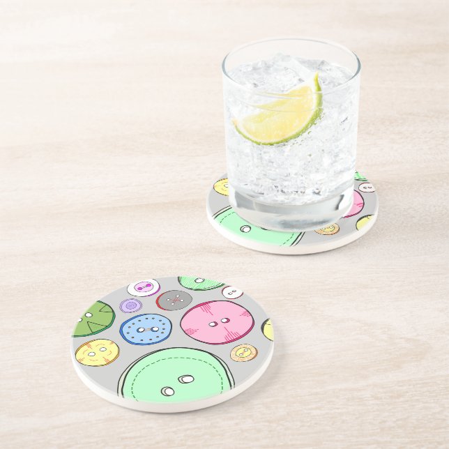 Colourful Buttons Illustration Coaster (Side)