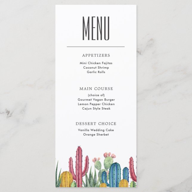 Colourful Cacti | Desert Theme Menu (Front)