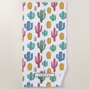 Colourful Cacti Desert Theme Personalized Beach Towel