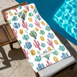 Colourful Cacti Desert Theme Personalized Beach Towel
