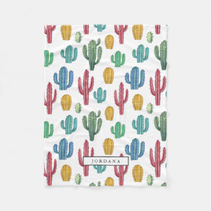 Colourful Cacti   Desert Theme Personalized Fleece Blanket
