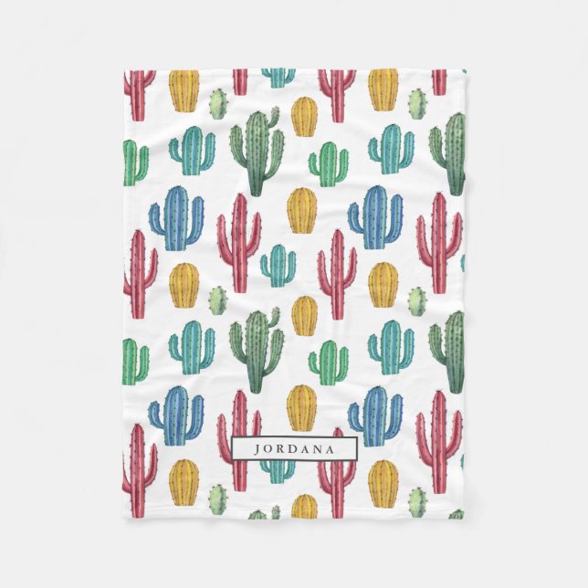 Colourful Cacti | Desert Theme Personalized Fleece Blanket (Front)