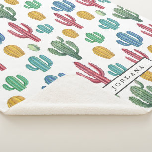 Colourful Cacti   Desert Theme Personalized Sherpa Blanket
