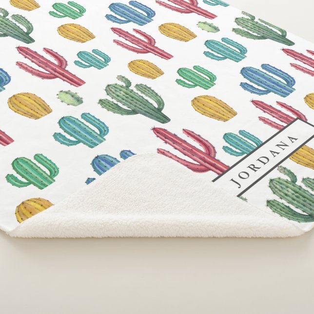 Colourful Cacti | Desert Theme Personalized Sherpa Blanket (3/4)