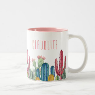 Colourful Cacti   Desert Theme Two-Tone Coffee Mug