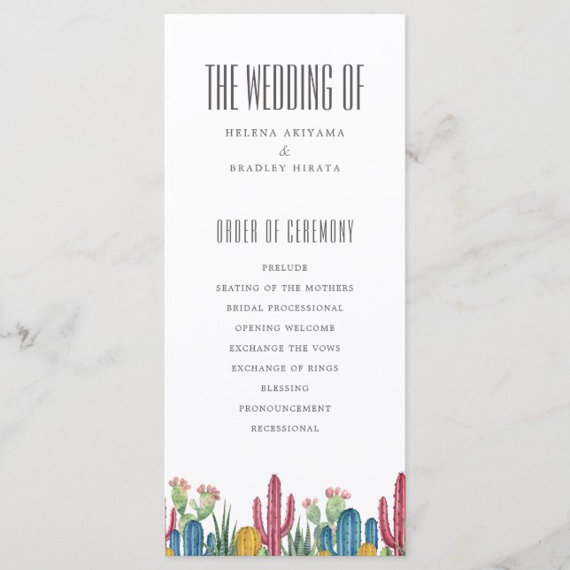 Colourful Cacti | Desert Theme | Wedding Program (Front)