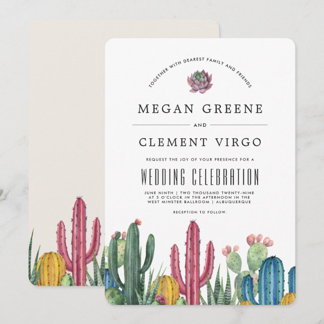 Colourful Cacti | Desert Themed Wedding Invitation (Front/Back)