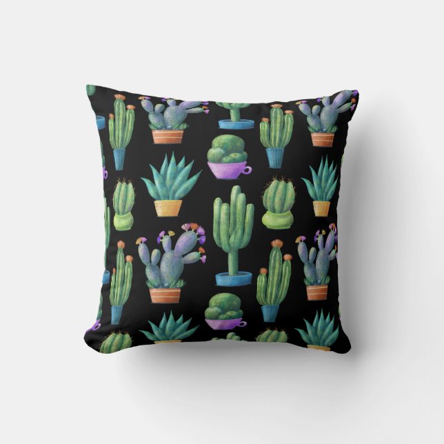 Colourful Cacti: Whimsical Seamless Design. Throw Pillow (Front)