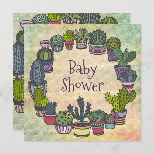 Colourful Cactus Baby Shower Invitation (Front/Back)