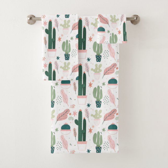 colourful Cactus Bath Towel Set (Insitu)