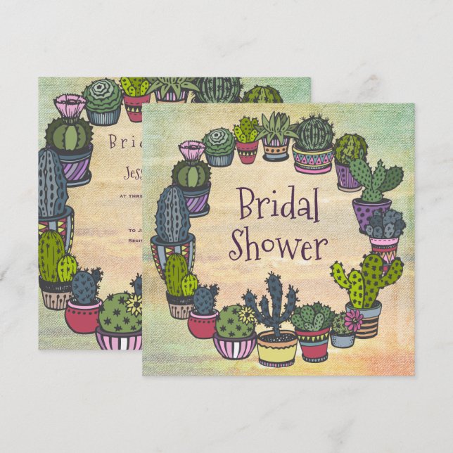 Colourful Cactus Bridal Shower Invitation (Front/Back)