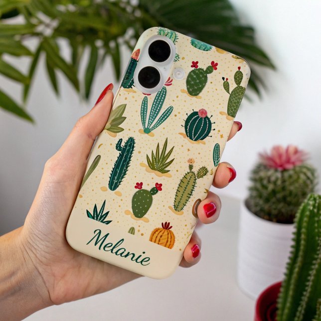 Colourful Cactus Floral Personalized Name Case-Mate iPhone Case (Creator Uploaded)