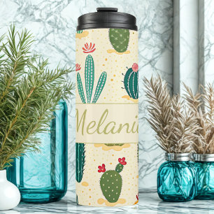 Colourful Cactus Floral Personalized Name Thermal Tumbler