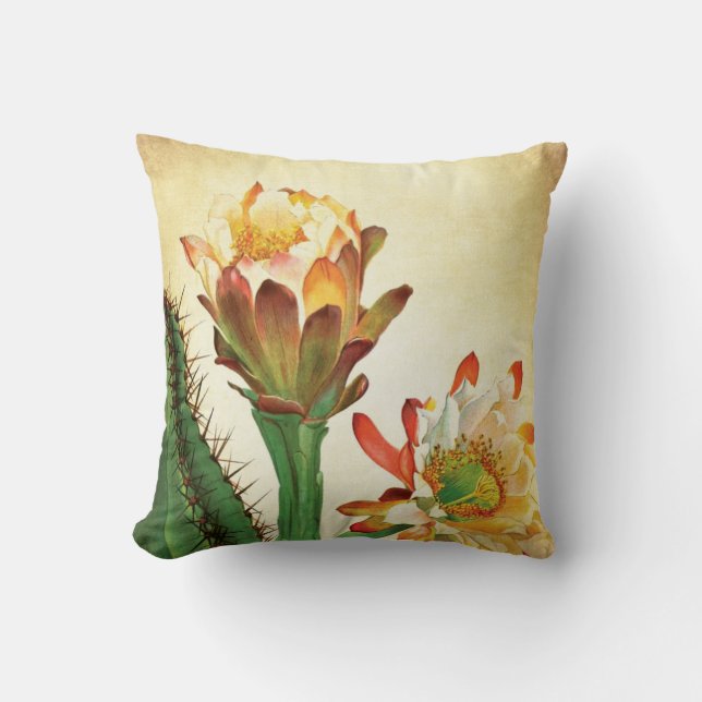 Colourful Cactus Flower Vintage Botanical Throw Pillow (Front)
