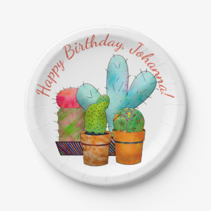 Colourful Cactus Garden Paper Plate
