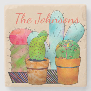 Colourful Cactus Garden Stone Coaster