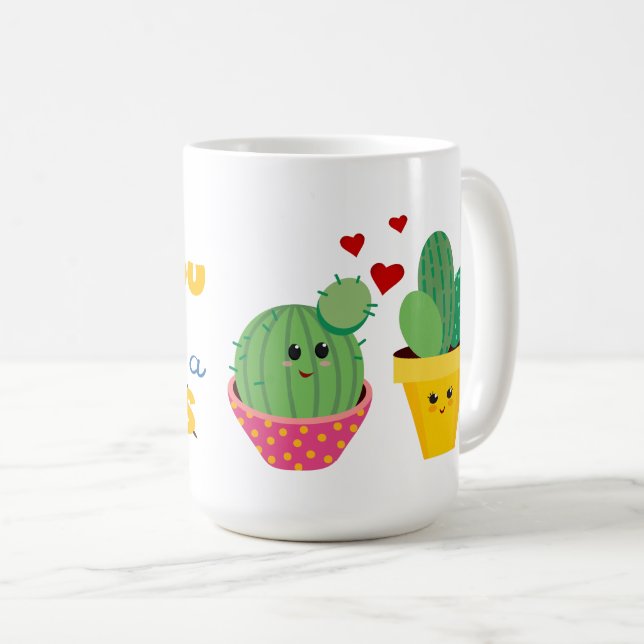 Colourful Cactus hugs fun romantic Valentine Coffee Mug (Front Right)