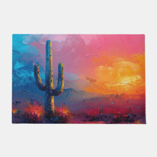 Colourful Cactus Painting Desert Landscape Doormat