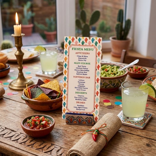 Colourful Cactus Pattern Fiesta Party Menu Card (Creator Uploaded)