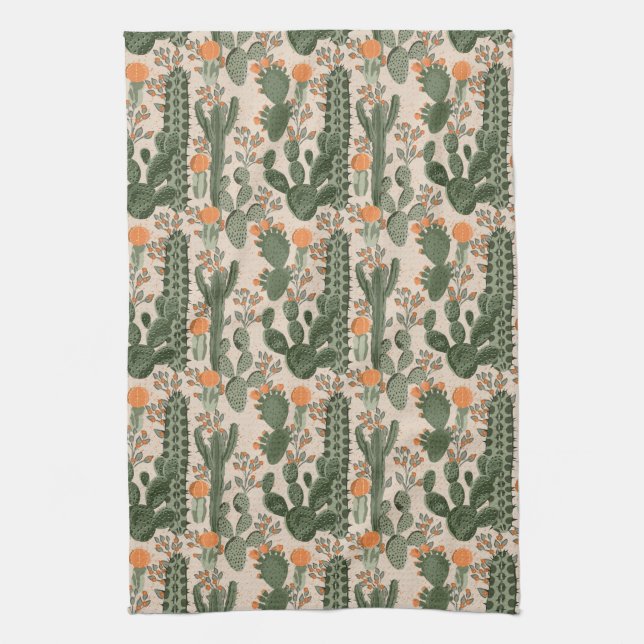 Colourful Cactus Pattern Kitchen Towel (Vertical)