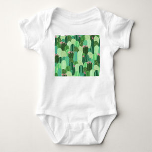 Colourful Cactus Seamless Pattern Illustration Baby Bodysuit